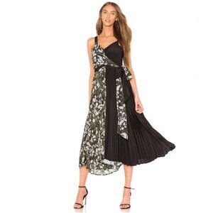 Delfi Collective Camille Tie Waist Pleated Detail Dress Black Floral Multi Small